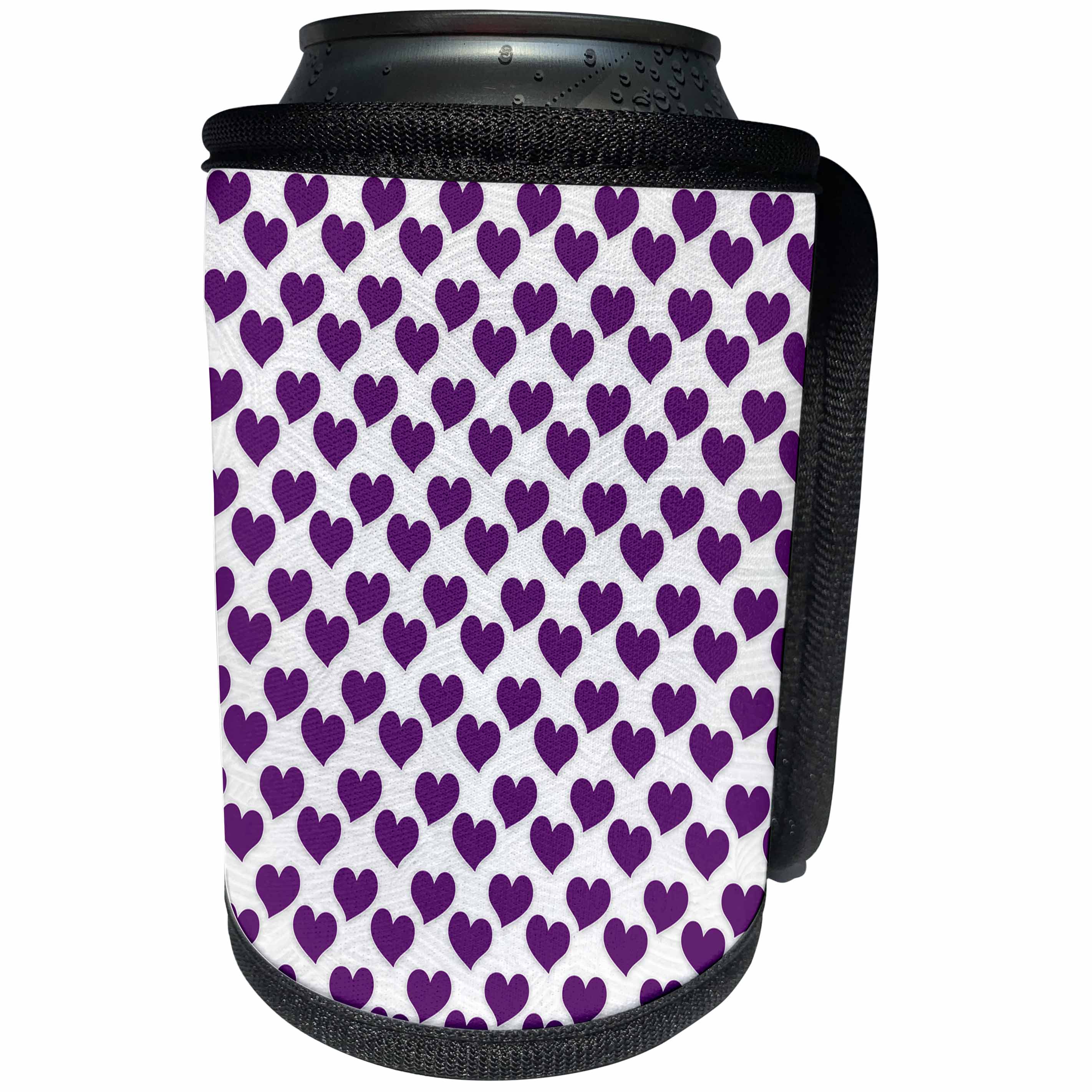3dRose Anne Marie Baugh - Hearts and Valentines - Cute Purple and White Hearts Pattern - Can Cooler Bottle Wrap (cc_269326)