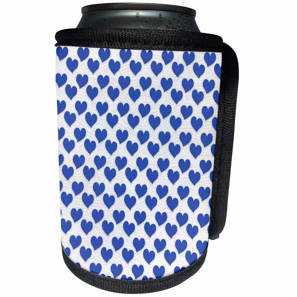 3dRose Anne Marie Baugh - Hearts and Valentines - Cute Blue and White Hearts Pattern - Can Cooler Bottle Wrap (cc_269327)