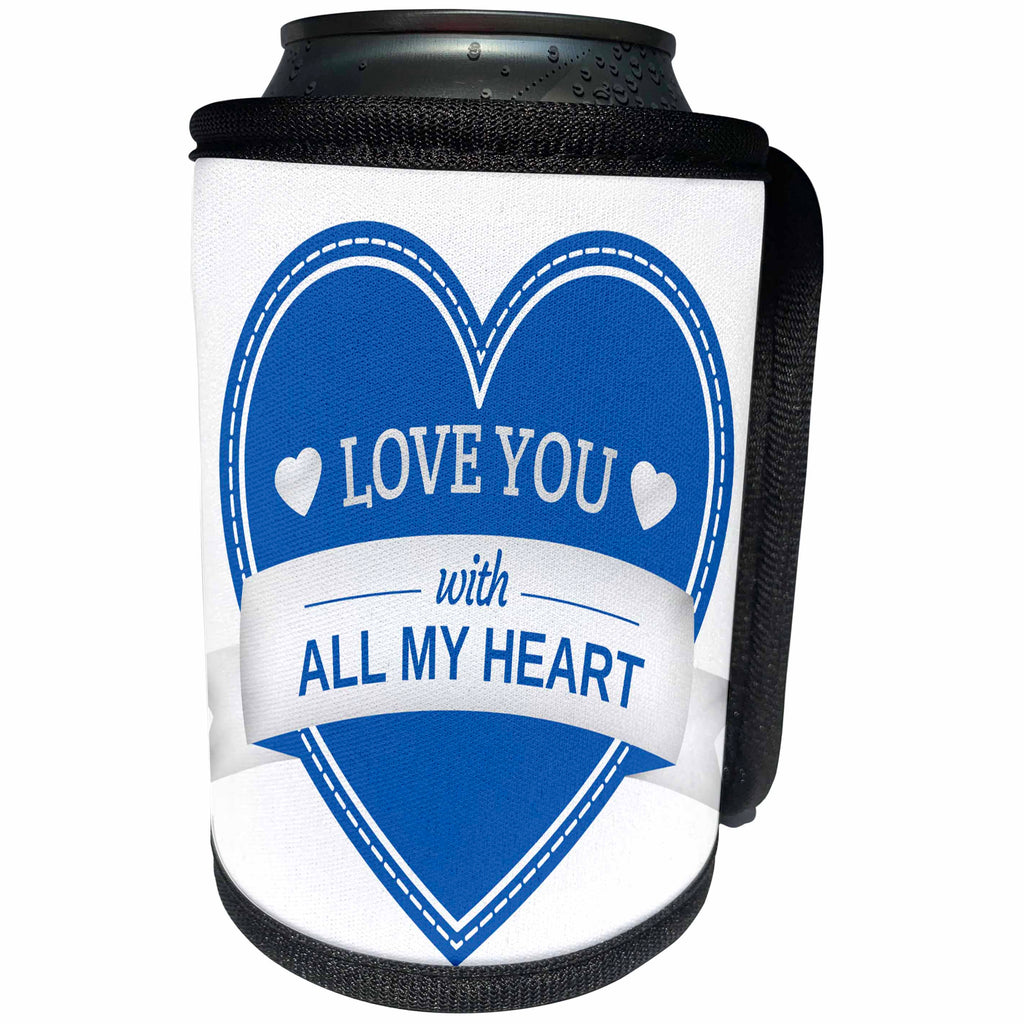 3dRose Anne Marie Baugh - Hearts and Valentines - Cute Light Blue and White Love With All My Heart Illustration - Can Cooler Bottle Wrap (cc_269328)