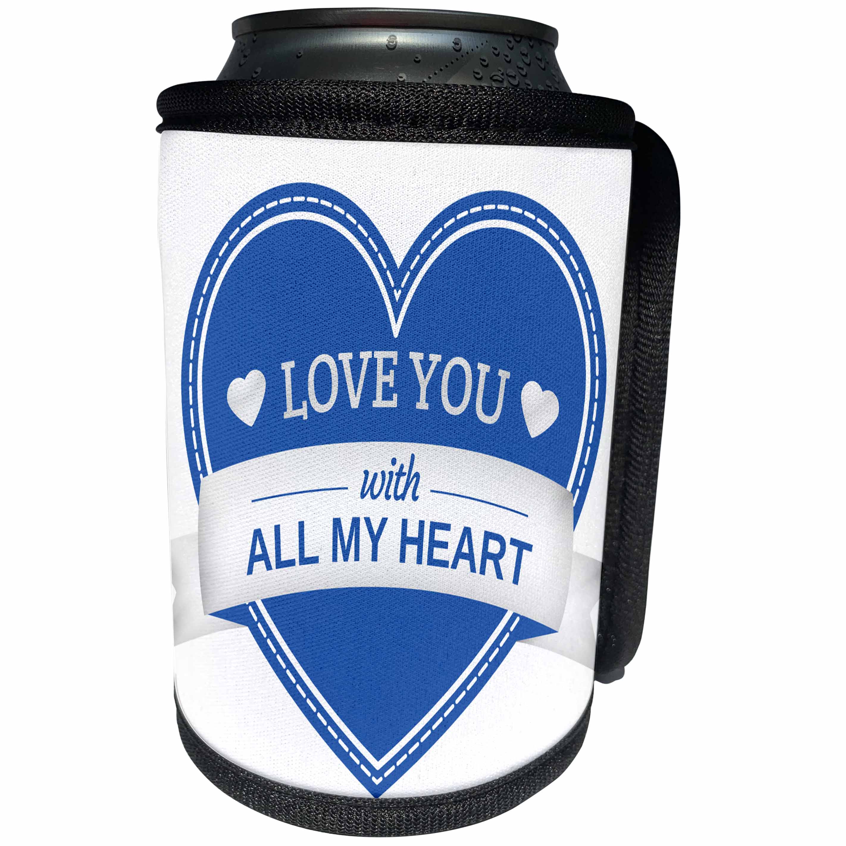 3dRose Anne Marie Baugh - Hearts and Valentines - Cute Light Blue and White Love With All My Heart Illustration - Can Cooler Bottle Wrap (cc_269328)