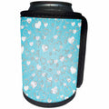 3dRose Anne Marie Baugh - Hearts and Valentines - Pretty Sparkly Silver and Aqua Hearts and Confetti Pattern - Can Cooler Bottle Wrap (cc_269334)
