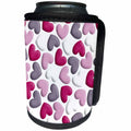 3dRose Anne Marie Baugh - Hearts and Valentines - Cute Pink, Purple, Gray, and White Tossed Hearts Pattern - Can Cooler Bottle Wrap (cc_269341)