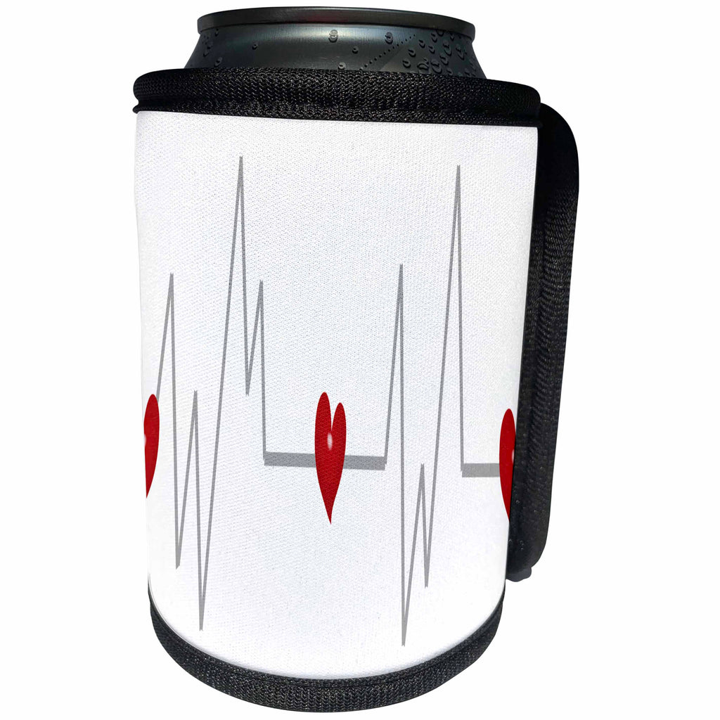 3dRose Anne Marie Baugh - Hearts and Valentines - Cute Red Hearts On A Heart Beat Illustration - Can Cooler Bottle Wrap (cc_269352)