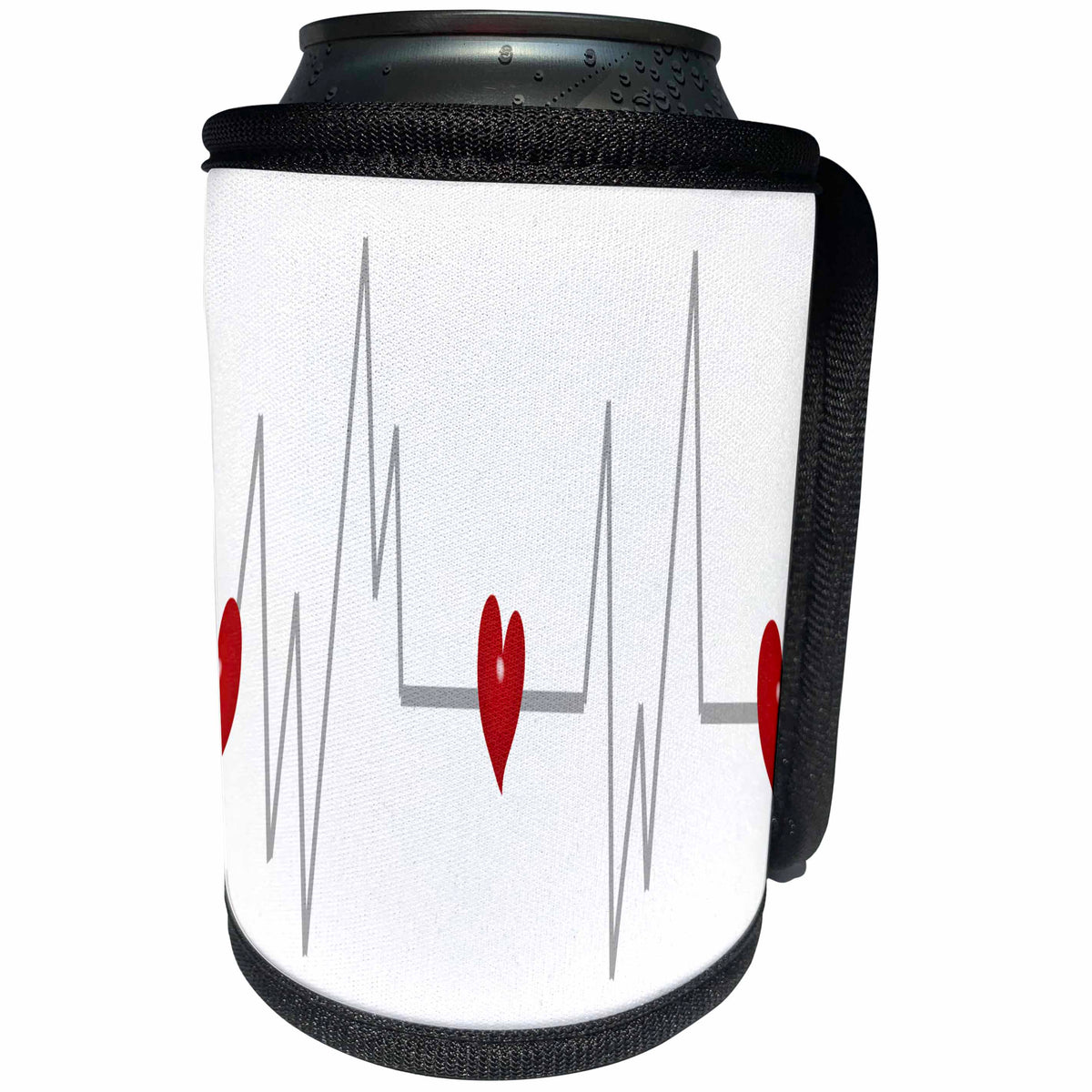 3dRose Anne Marie Baugh - Hearts and Valentines - Cute Red Hearts On A Heart Beat Illustration - Can Cooler Bottle Wrap (cc_269352)