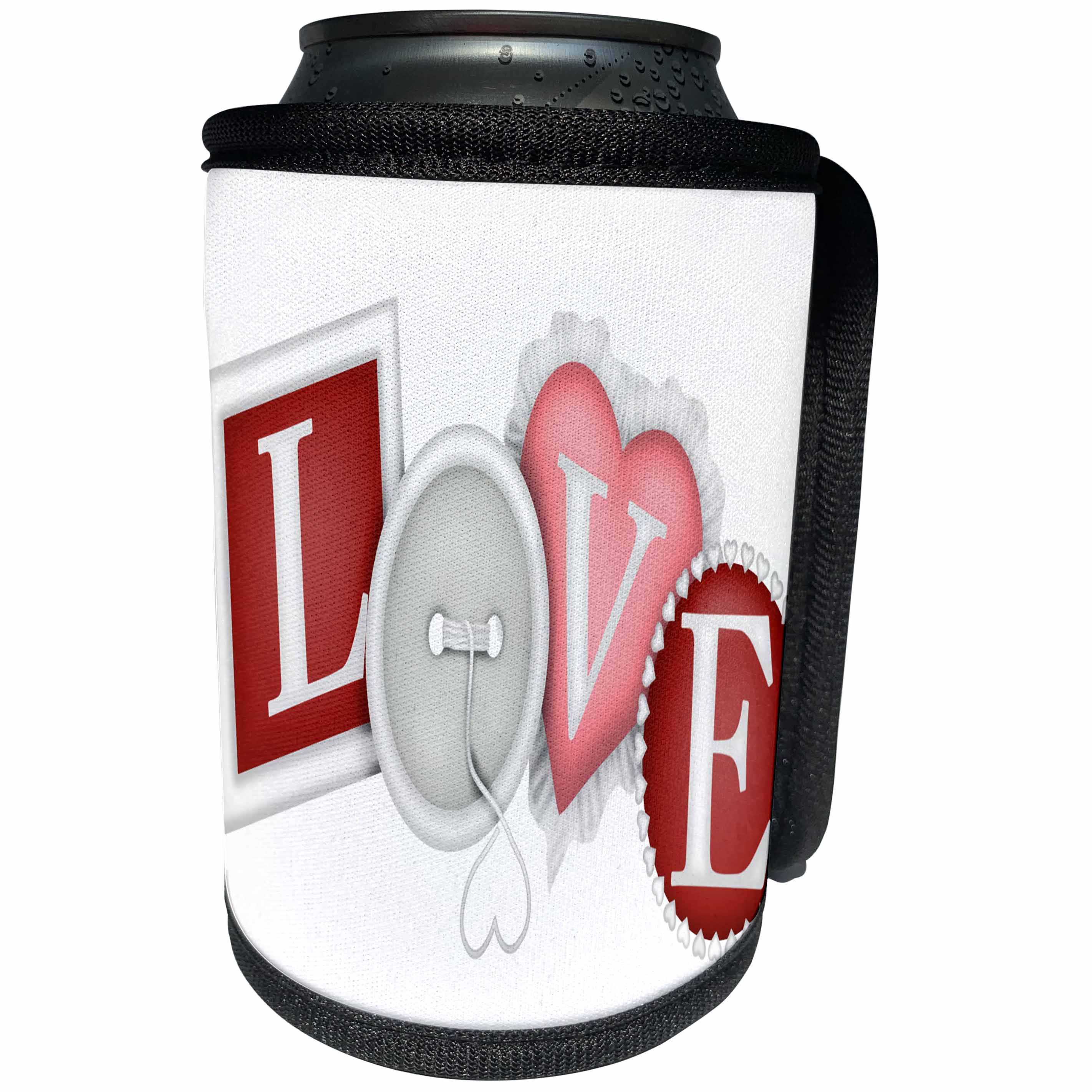 3dRose Anne Marie Baugh - Hearts and Valentines - Cute LOVE In Frames and Buttons Illustration - Can Cooler Bottle Wrap (cc_269354)