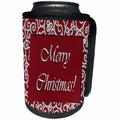 3dRose Beverly Turner Christmas Design - Snowflake Design on Red Merry Christmas - Can Cooler Bottle Wrap (cc_26936)