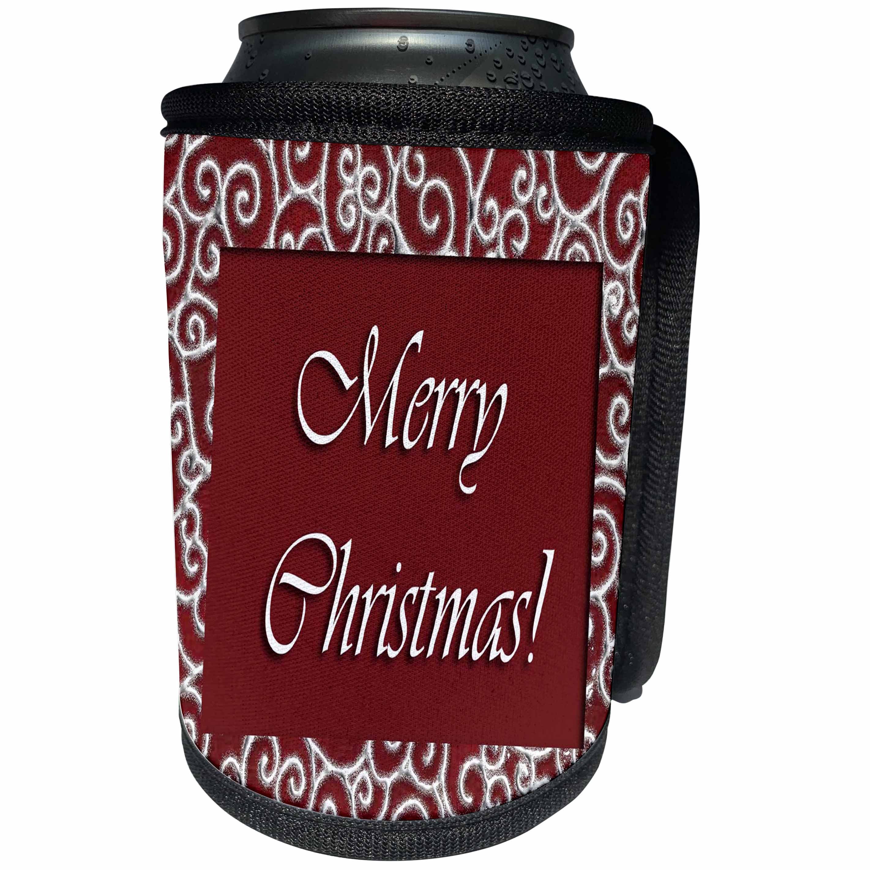 3dRose Beverly Turner Christmas Design - Snowflake Design on Red Merry Christmas - Can Cooler Bottle Wrap (cc_26936)