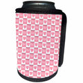 3dRose Anne Marie Baugh - Hearts and Valentines - Cute Pink and White Love and Hearts Checkerboard Pattern - Can Cooler Bottle Wrap (cc_269365)