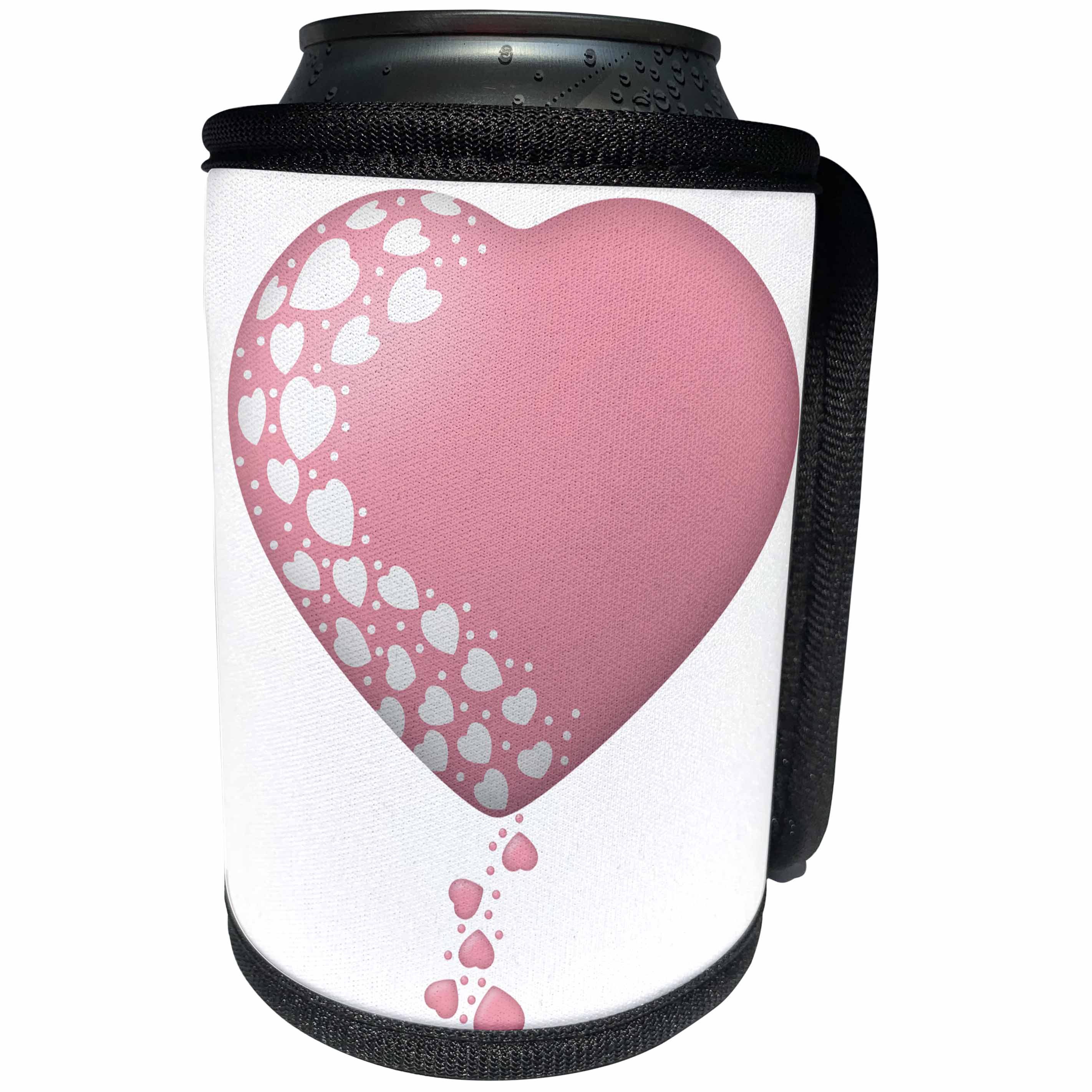 3dRose Anne Marie Baugh - Hearts and Valentines - Cute Pink Hearts With Falling Hearts Illustration - Can Cooler Bottle Wrap (cc_269371)