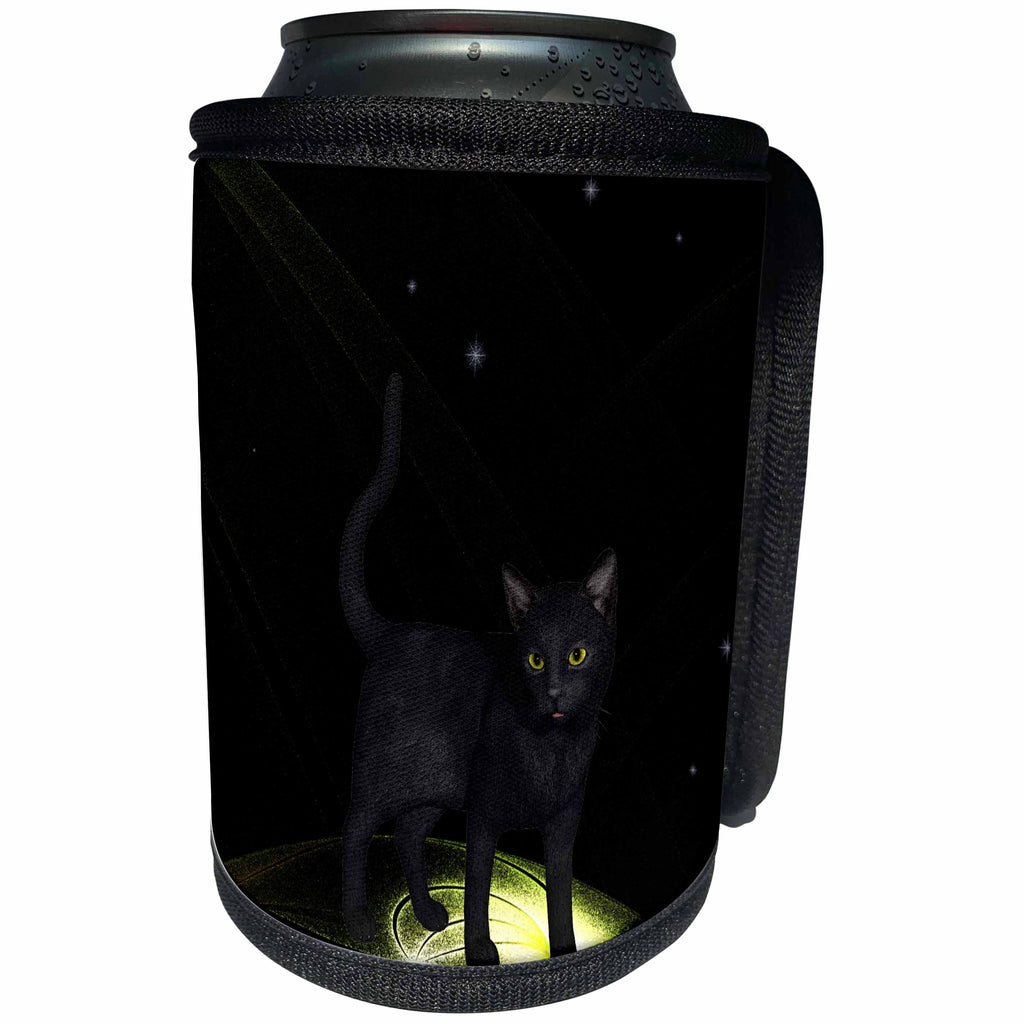 3dRose Renderly Yours Autumn And Halloween - Black Cat On Glowing Spectral Ball With Starry Sky - Can Cooler Bottle Wrap (cc_269387)