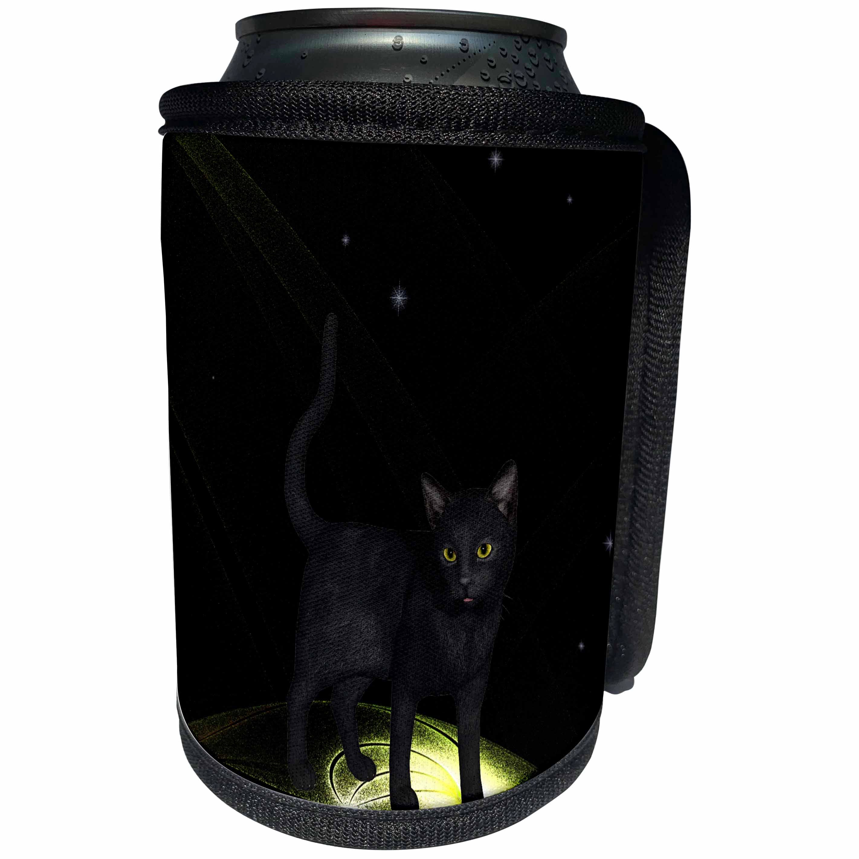 3dRose Renderly Yours Autumn And Halloween - Black Cat On Glowing Spectral Ball With Starry Sky - Can Cooler Bottle Wrap (cc_269387)