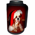3dRose Sandy Mertens Christmas Animals - Christmas Hat on Adorable Cavalier King Charles Spaniel Dog - Can Cooler Bottle Wrap (cc_269510)