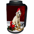 3dRose Sandy Mertens Christmas Animals - Little Toy Dalmatian Dog on Sled with Santa Hat - Can Cooler Bottle Wrap (cc_269519)