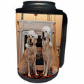 3dRose Sandy Mertens Christmas Animals - Two Golden Retrievers in Santa Hats by the Fireplace - Can Cooler Bottle Wrap (cc_269522)