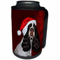 3dRose Sandy Mertens Christmas Animals - English Springer Spaniel Dog Wearing Santa Hat Red Ornament Background - Can Cooler Bottle Wrap (cc_269523)