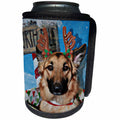 3dRose Sandy Mertens Christmas Animals - Deer Antler Headband on German Shepherd in Box with North Pole Sign - Can Cooler Bottle Wrap (cc_269525)