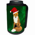 3dRose Sandy Mertens Christmas Animals - Christmas Hat on Cartoon Fox with Green Ornament Background - Can Cooler Bottle Wrap (cc_269544)