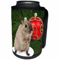 3dRose Sandy Mertens Christmas Animals - Gerbil with Red Ornament and Pine Needles Background - Can Cooler Bottle Wrap (cc_269545)