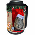 3dRose Sandy Mertens Christmas Animals - Santa Hat on Guinea Pig, Pine Needles, Candy Canes and Santa Cookie - Can Cooler Bottle Wrap (cc_269547)