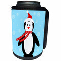 3dRose Sandy Mertens Christmas Animals - Cartoon Santa Hat Penguin with Snowflakes and Blue Background - Can Cooler Bottle Wrap (cc_269549)