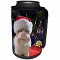 3dRose Sandy Mertens Christmas Animals - Santa Hat Piggy Bank, Christmas Tree, Blue Ornaments, Red Gift Photo - Can Cooler Bottle Wrap (cc_269550)