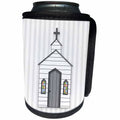 3dRose Doreen Erhardt Inspirational - Simple White Chapel with a Cross on Soft Vertical Gray Stripes - Can Cooler Bottle Wrap (cc_269559)
