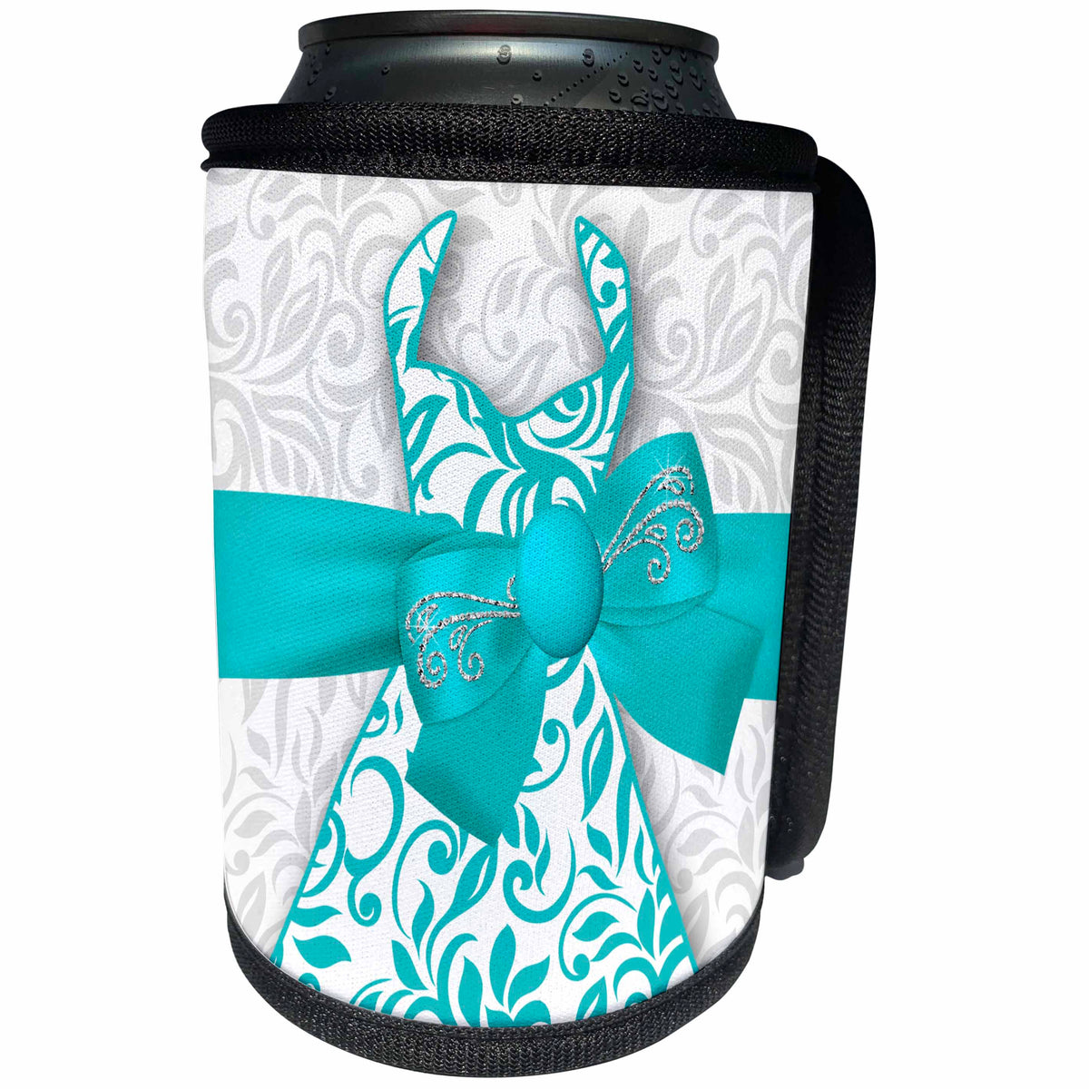 3dRose Can Cooler Bottle Wrap - Doreen Erhardt Kids Collection - Pretty Fashion Dress with Bling in Blue and White for Girls