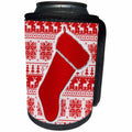 3dRose Doreen Erhardt Christmas Collection - Needlepoint Knit Patterns in Red and White with Christmas Stocking - Can Cooler Bottle Wrap (cc_269562)