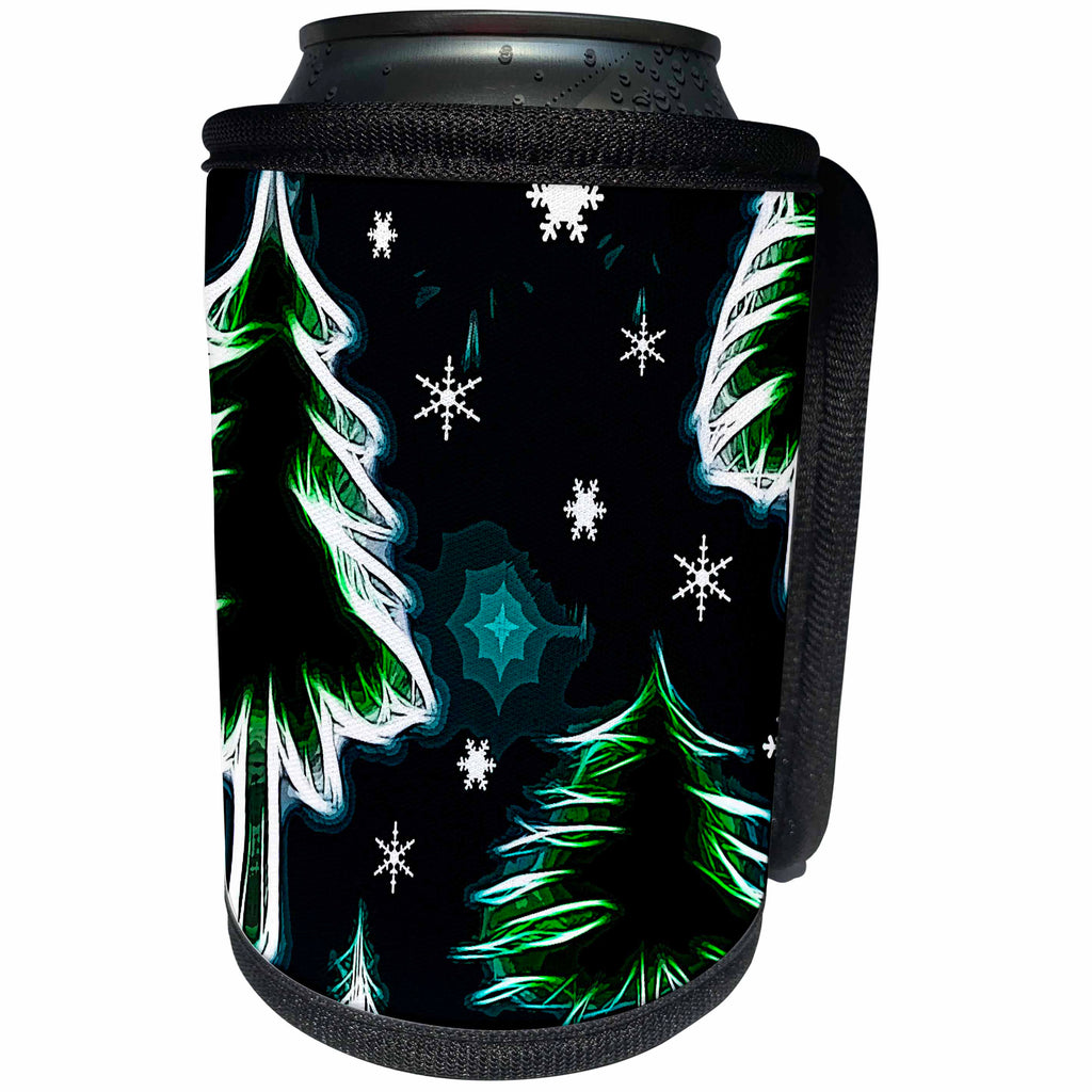 3dRose Dawn Gagnon Photography and Designs-Holidays - Neon Christmas trees and snowflakes - Can Cooler Bottle Wrap (cc_269601)