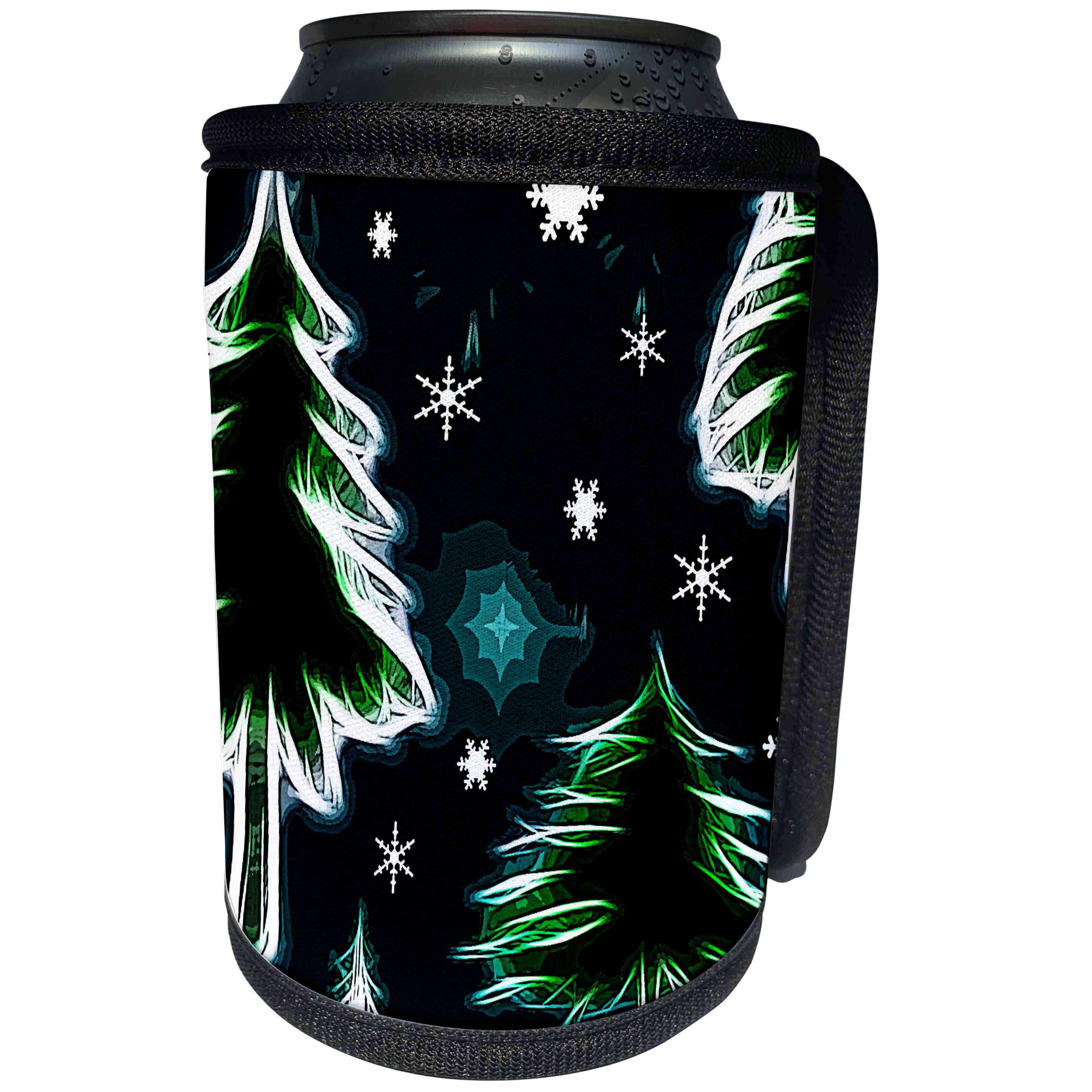 3dRose Dawn Gagnon Photography and Designs-Holidays - Neon Christmas trees and snowflakes - Can Cooler Bottle Wrap (cc_269601)
