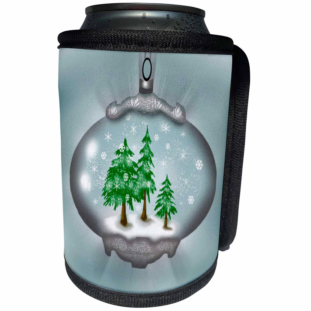 3dRose Dawn Gagnon Photography and Designs-Holidays - Snow Globe ornament design with snow and trees - Can Cooler Bottle Wrap (cc_269606)