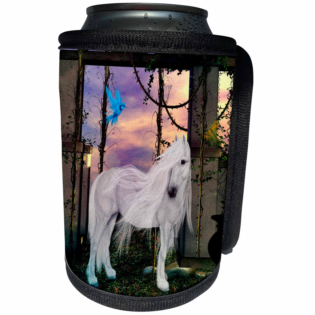 3dRose Heike Köhnen Design Fairies Fairytale - Beautiful unicorn in a fantasy world - Can Cooler Bottle Wrap (cc_269620)