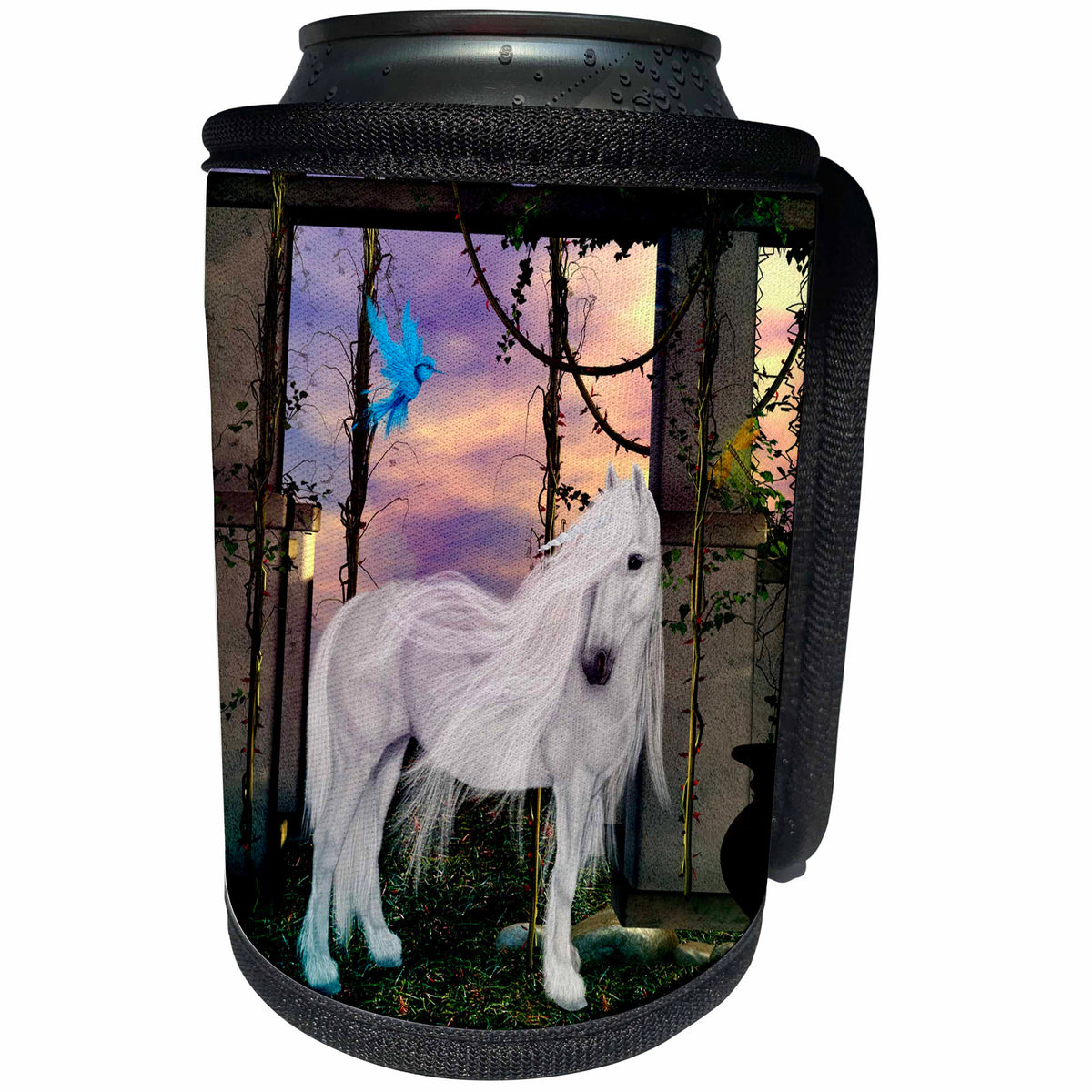 3dRose Heike Köhnen Design Fairies Fairytale - Beautiful unicorn in a fantasy world - Can Cooler Bottle Wrap (cc_269620)