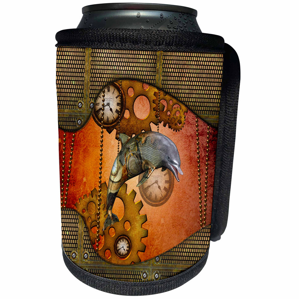 3dRose Heike Köhnen Design Steampunk - Steampunk, wonderful steampunk dolphin - Can Cooler Bottle Wrap (cc_269623)