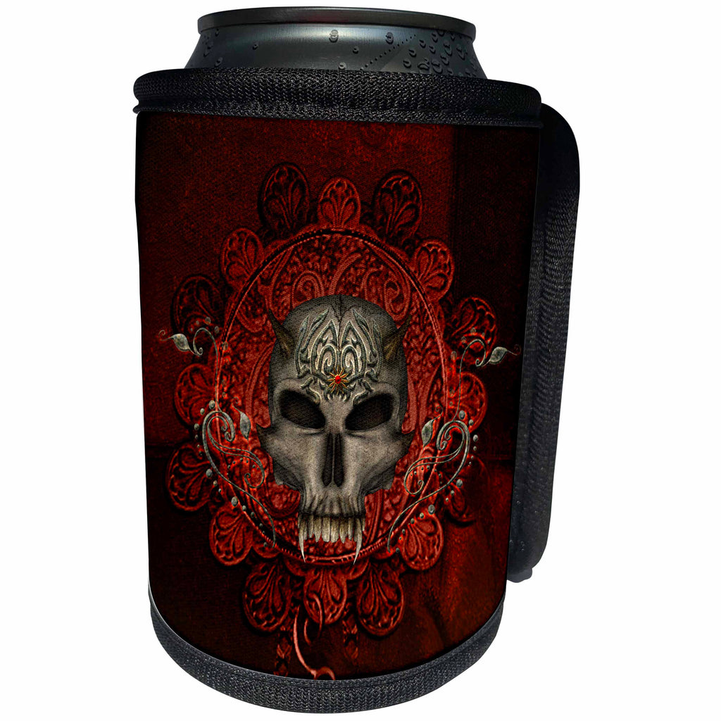3dRose Heike Köhnen Design Skull - Awesome skull with spider, tribal design - Can Cooler Bottle Wrap (cc_269627)