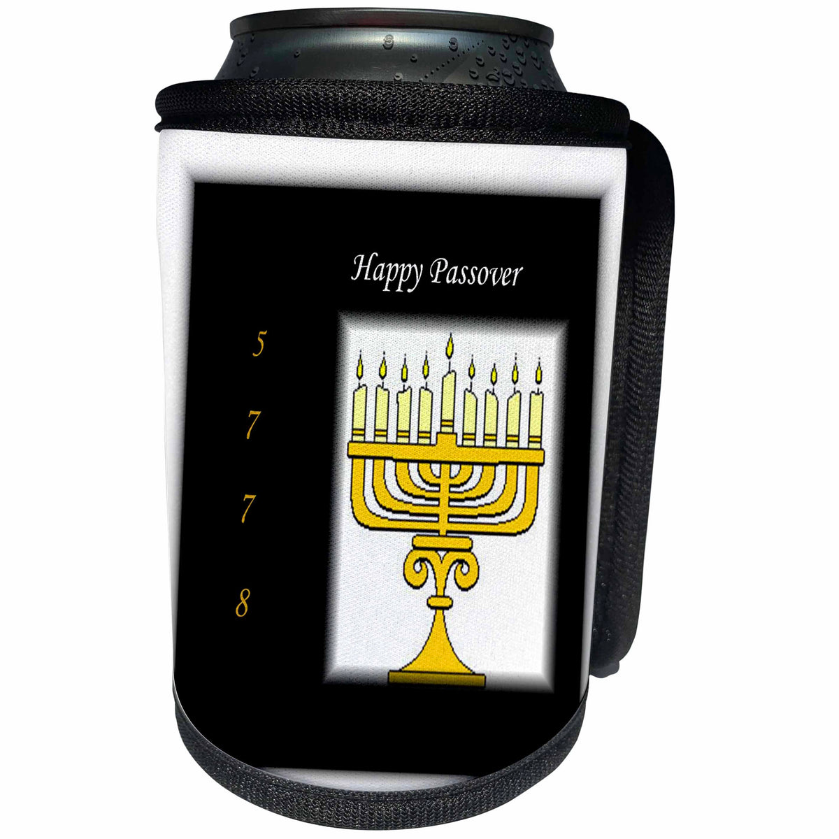 3dRose Jewish Themes - Image of Happy Passover With Menorah and 5778 - Can Cooler Bottle Wrap (cc_269634)