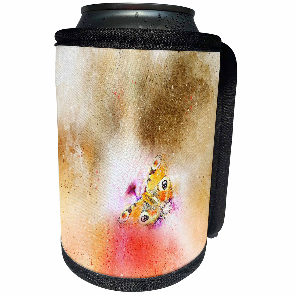3dRose Abstract Watercolors - Image of Watercolor With Yellow Orange Butterfly - Can Cooler Bottle Wrap (cc_269635)