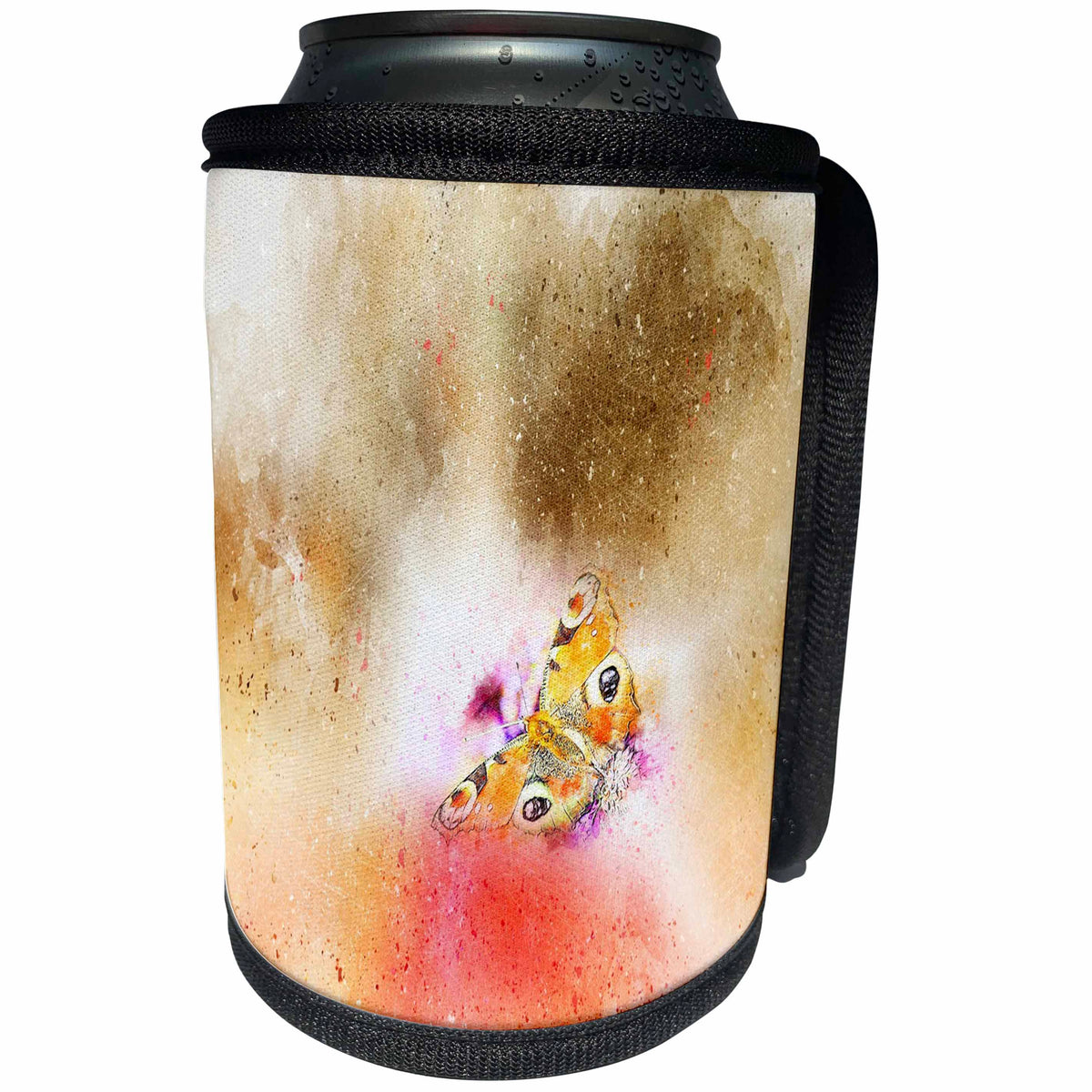 3dRose Abstract Watercolors - Image of Watercolor With Yellow Orange Butterfly - Can Cooler Bottle Wrap (cc_269635)