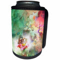 3dRose Abstract Watercolors - Image of Watercolor Painting Green and Pink With Monarch - Can Cooler Bottle Wrap (cc_269637)