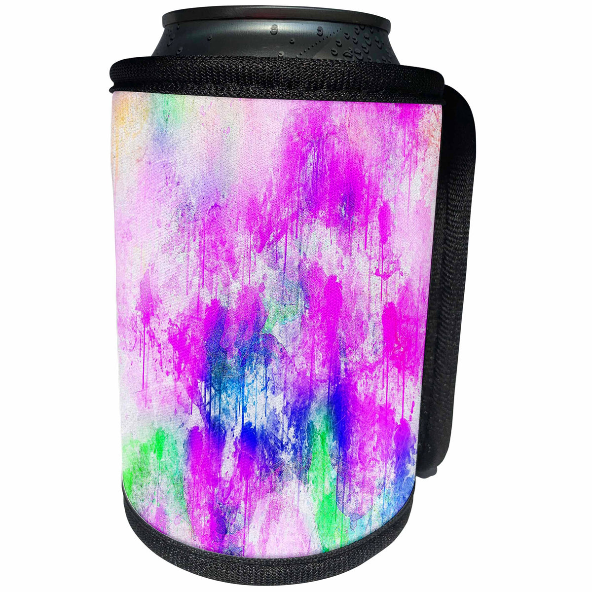 3dRose Abstract Watercolors - Image of Watercolor Drip in Fuchsia and Blue Paint - Can Cooler Bottle Wrap (cc_269640)