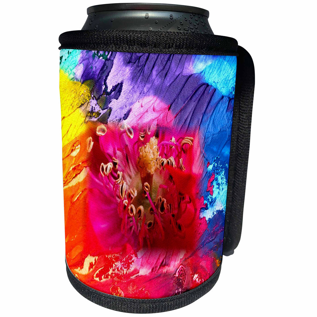 3dRose Abstract Watercolors - Image of Watercolor Red and Blue With Flower Poking Thru - Can Cooler Bottle Wrap (cc_269642)