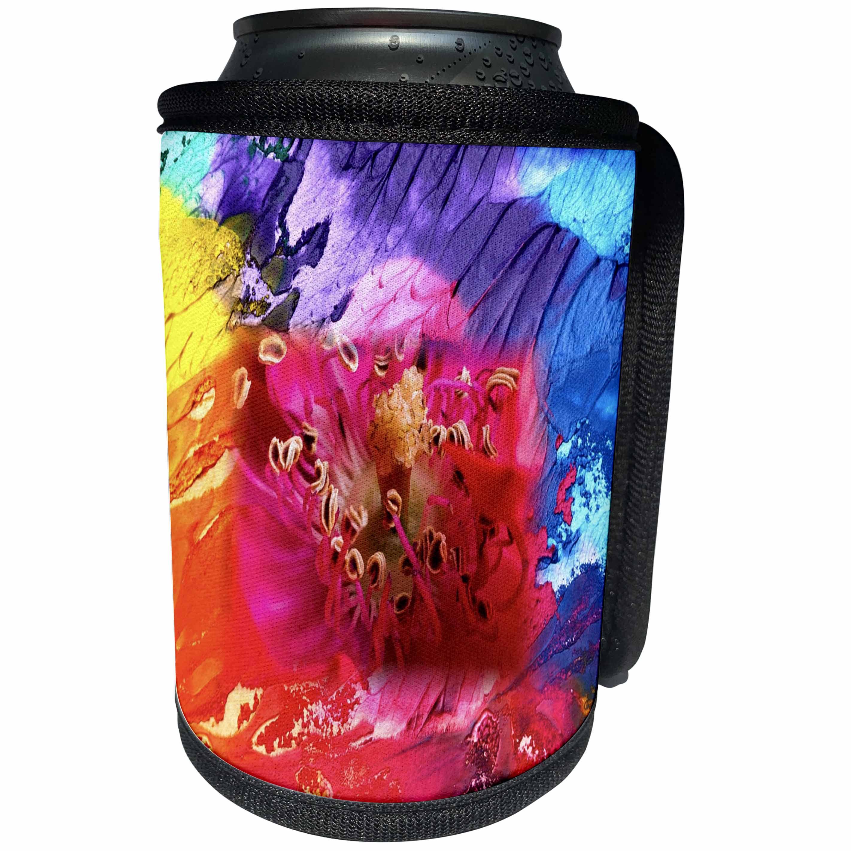 3dRose Abstract Watercolors - Image of Watercolor Red and Blue With Flower Poking Thru - Can Cooler Bottle Wrap (cc_269642)