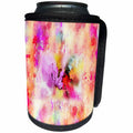 3dRose Abstract Watercolors - Image of Watercolor Drip in Fuchsia and Yellow With Leaves - Can Cooler Bottle Wrap (cc_269643)