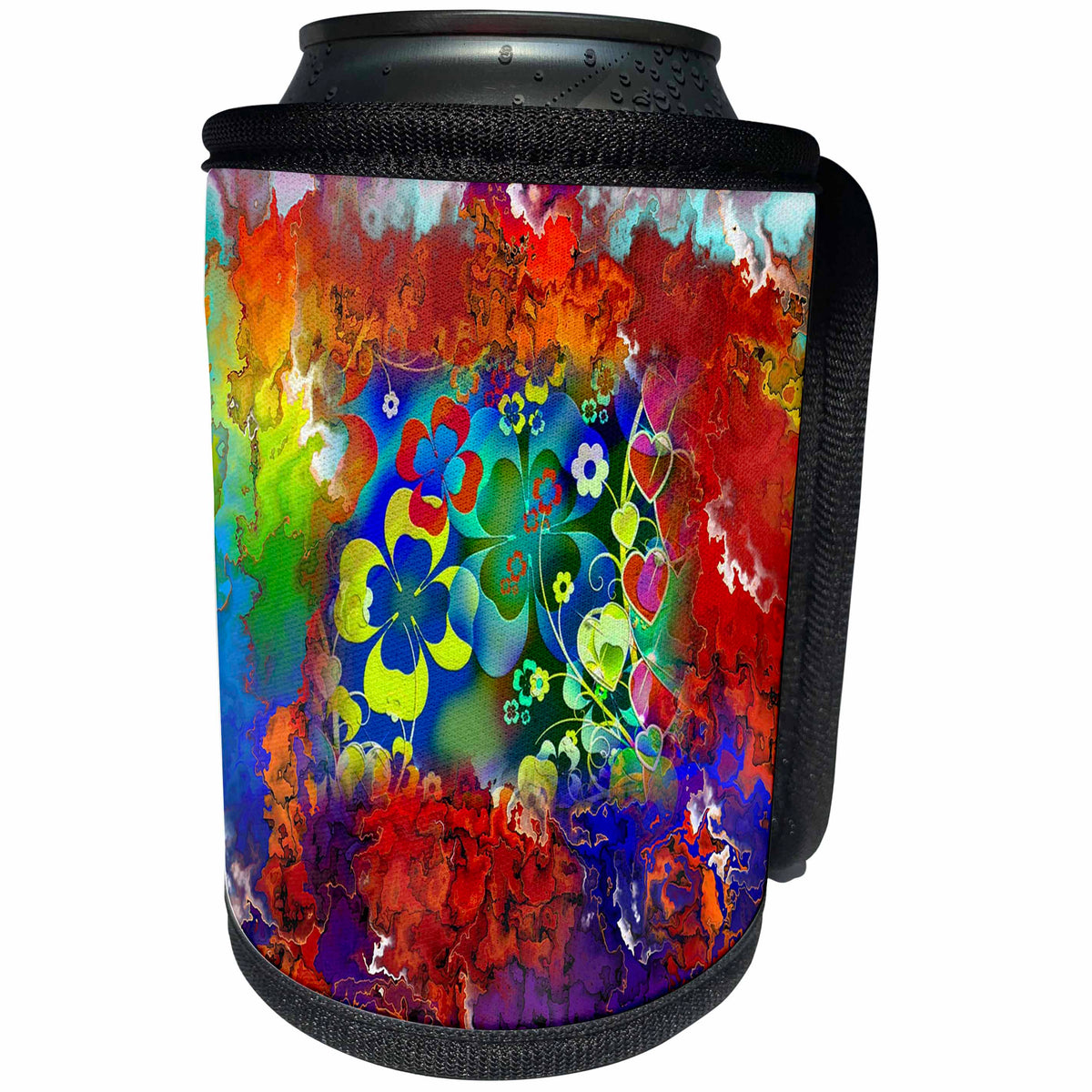 3dRose Abstract Watercolors - Image of Watercolor Red purple and Blue With Neon Shamrock - Can Cooler Bottle Wrap (cc_269645)
