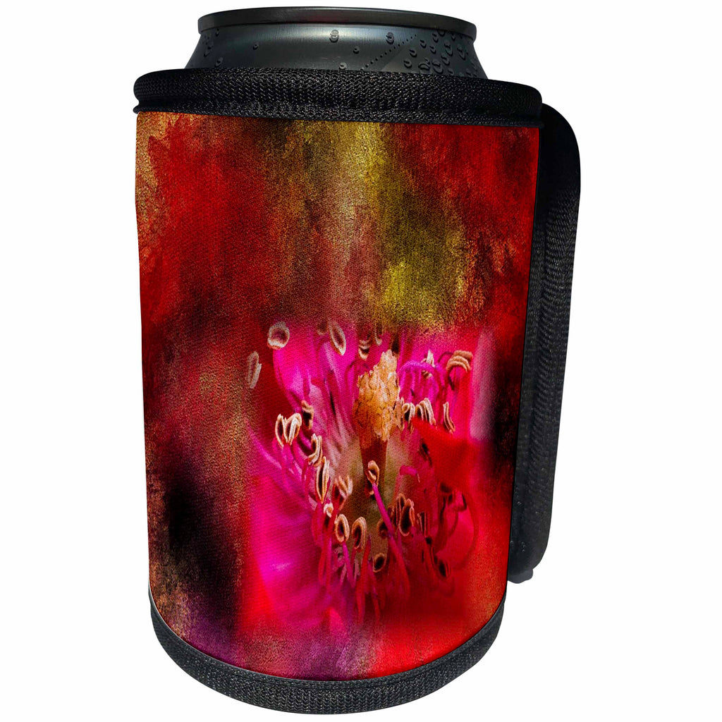 3dRose Abstract Watercolors - Image of Watercolor Gold and Red Blur With Flower - Can Cooler Bottle Wrap (cc_269646)