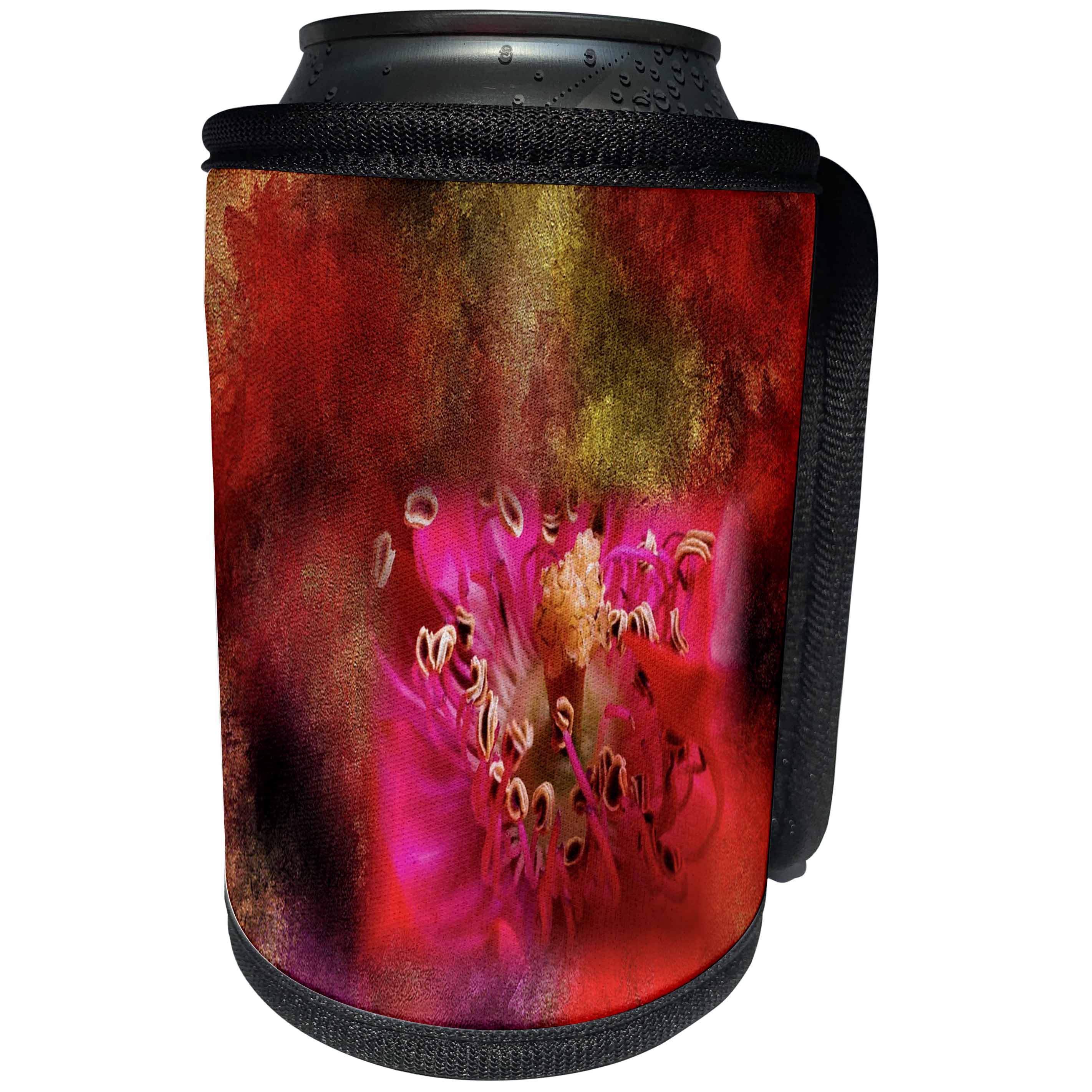 3dRose Abstract Watercolors - Image of Watercolor Gold and Red Blur With Flower - Can Cooler Bottle Wrap (cc_269646)