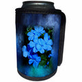 3dRose Abstract Watercolors - image of Watercolor Blue With Sparkle and Blue Flowers - Can Cooler Bottle Wrap (cc_269648)