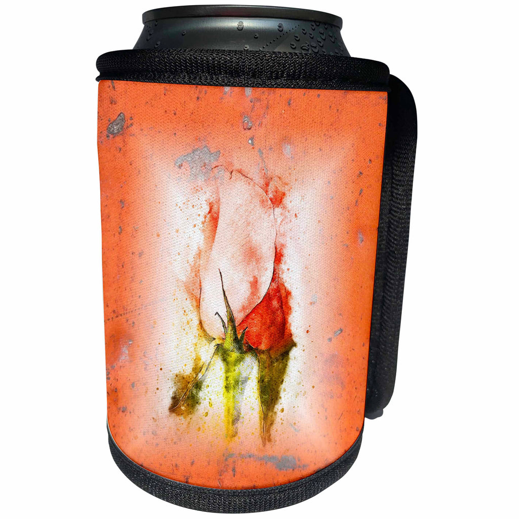 3dRose Abstract Watercolors - Image of Watercolor Tulip On Orange Rusted Metal - Can Cooler Bottle Wrap (cc_269651)