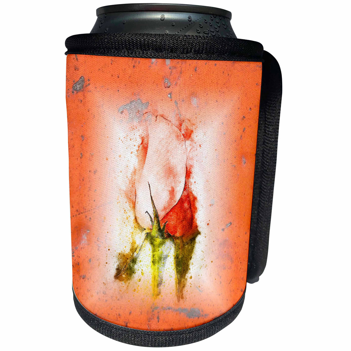 3dRose Abstract Watercolors - Image of Watercolor Tulip On Orange Rusted Metal - Can Cooler Bottle Wrap (cc_269651)