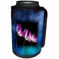 3dRose Abstract Watercolors - Image of Watercolor Blue and Black Sparkly With Flowers - Can Cooler Bottle Wrap (cc_269652)